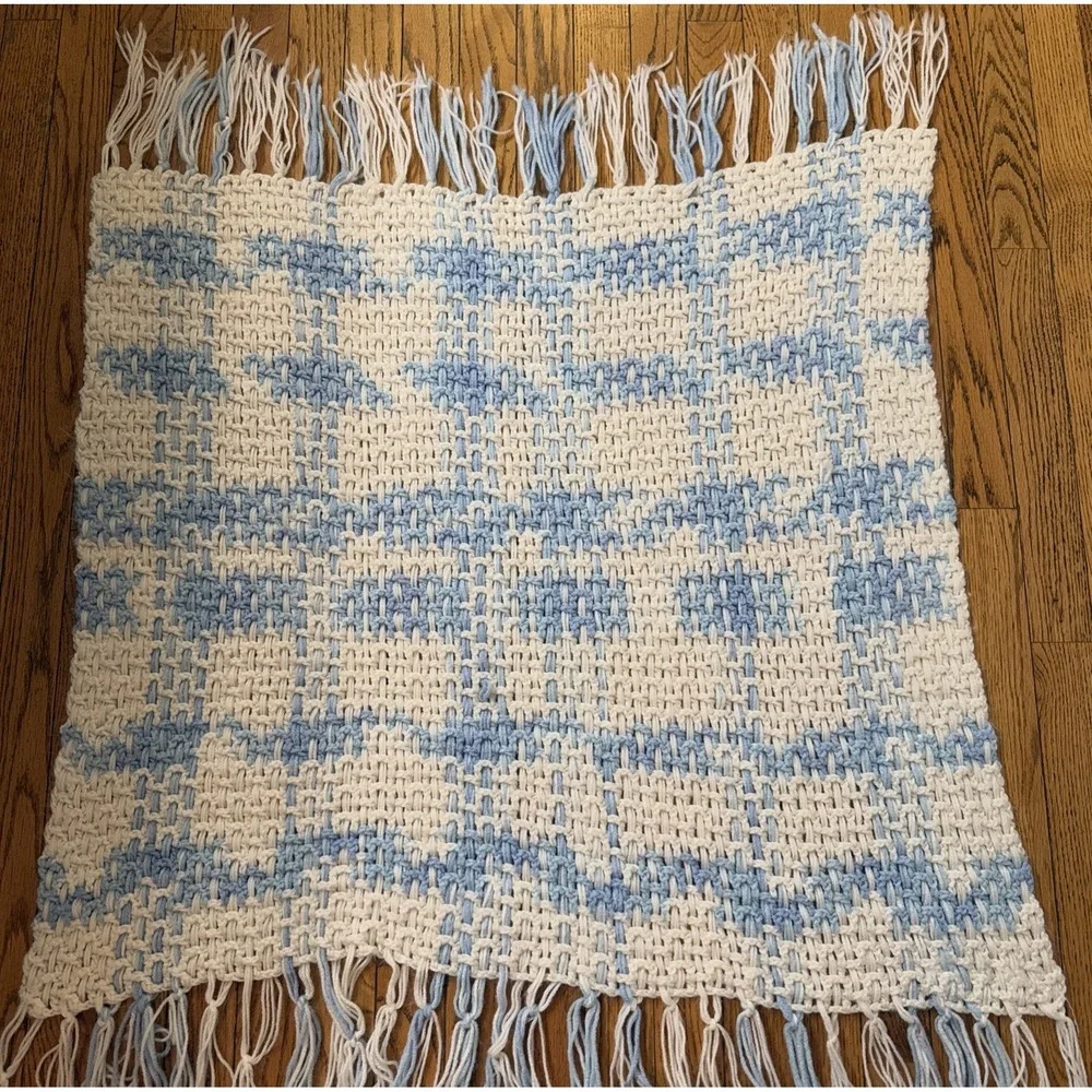 Handmade Baby Blanket Blue‎ And White Girl Boy Gift 33